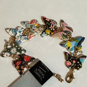Metal Gallery Chain Link Butterfly Shape Bracelet Painted Patterns on The Backs
